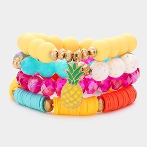 4 piece pineapple charm heishi beaded bracelet set
